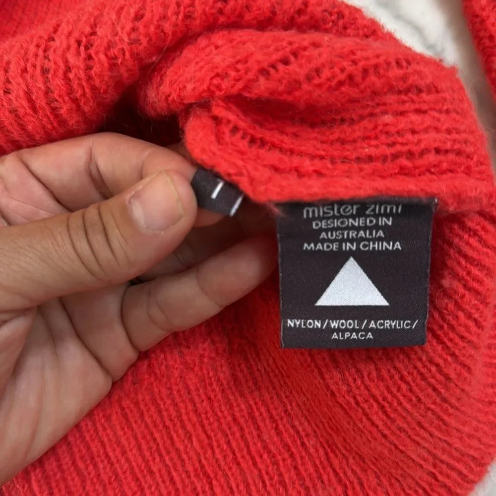 Mister Zimi Sz XS Large Gauge Knit Alpaca-Wool Sweater Red Orange